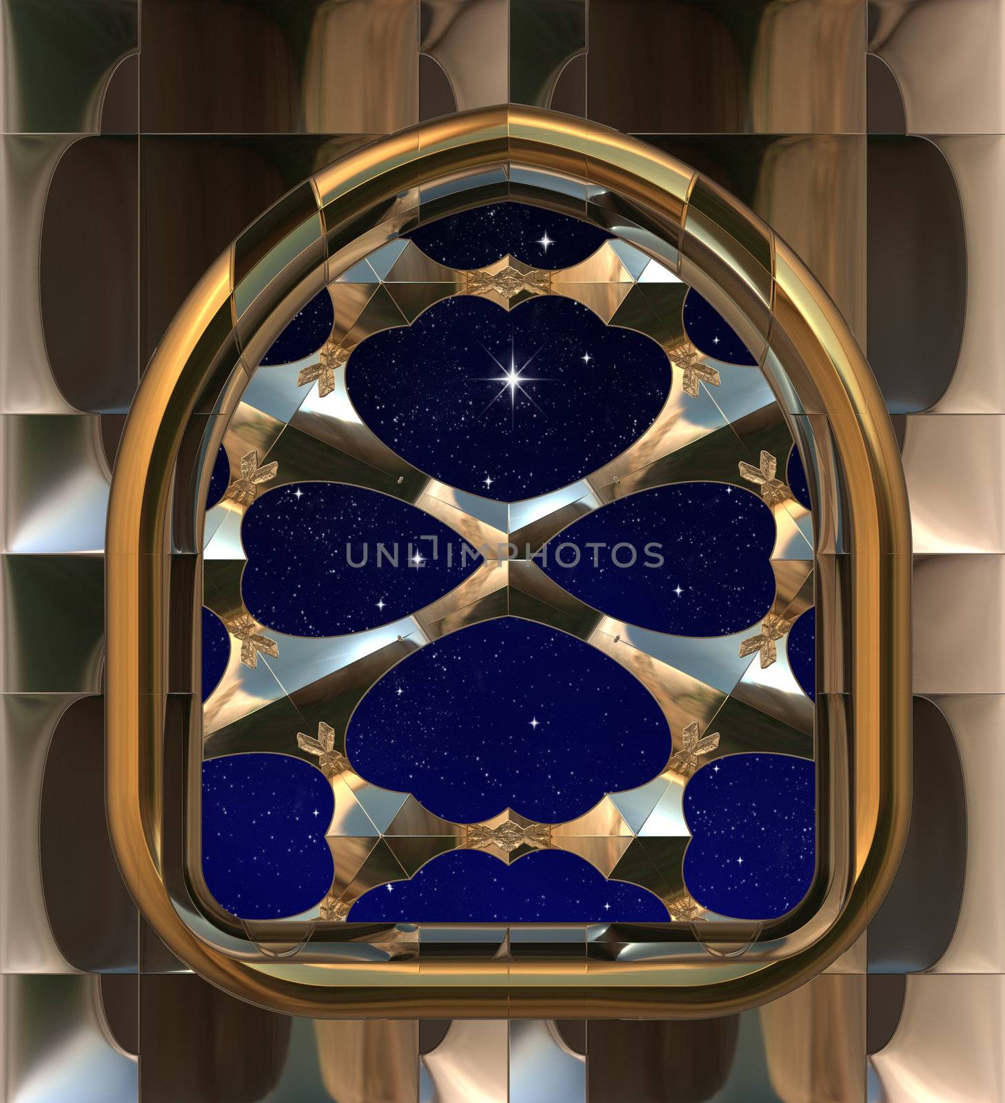 gothic or science fiction window looking into starry night sky with wishing star