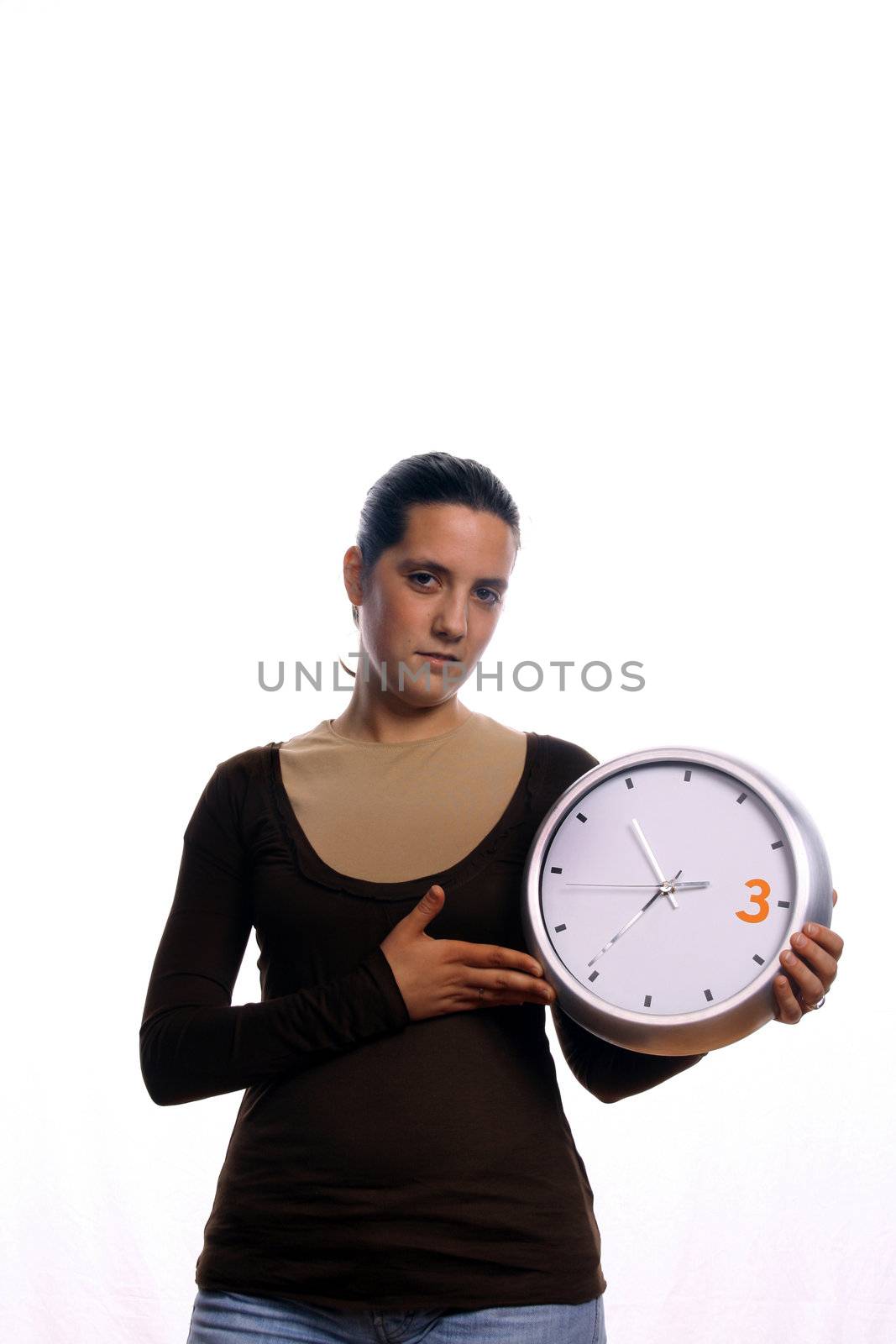 young business woman with clock