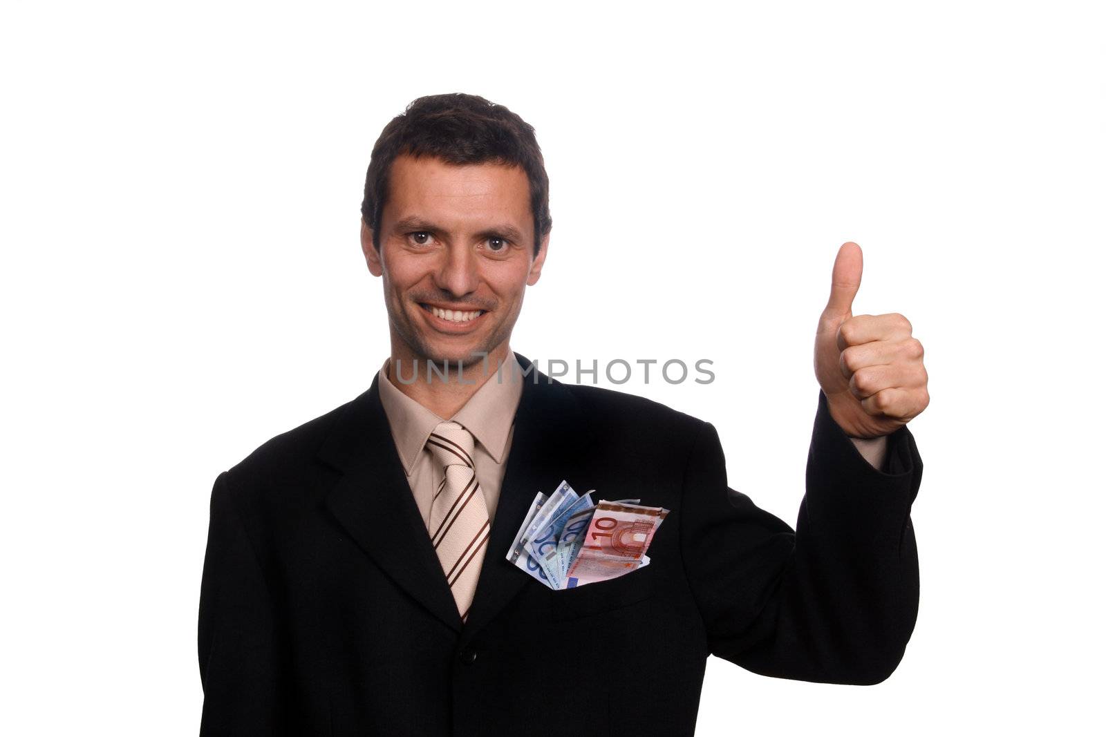 businessman with money over white background