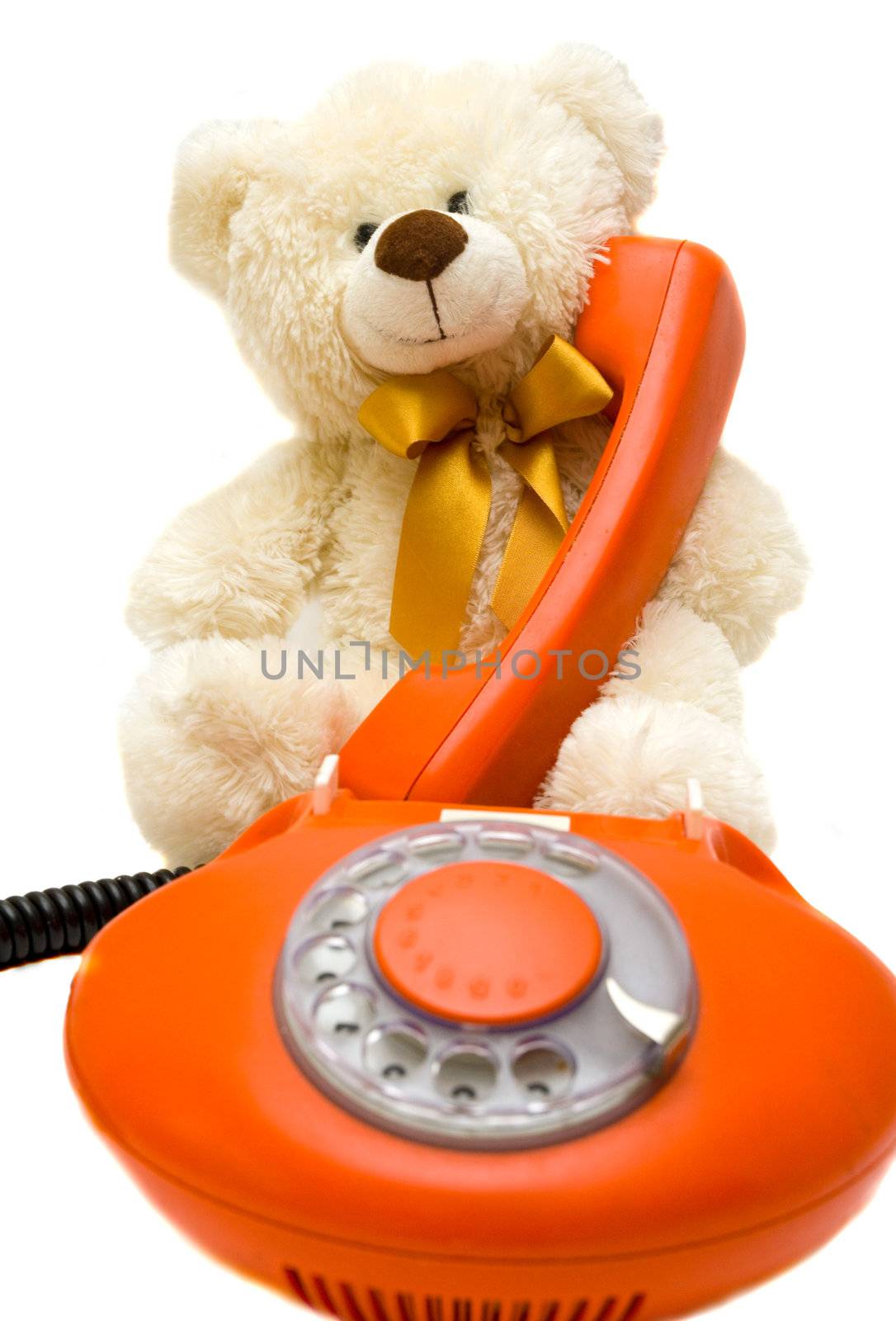 old red phone and bear toy teddy by semenovp