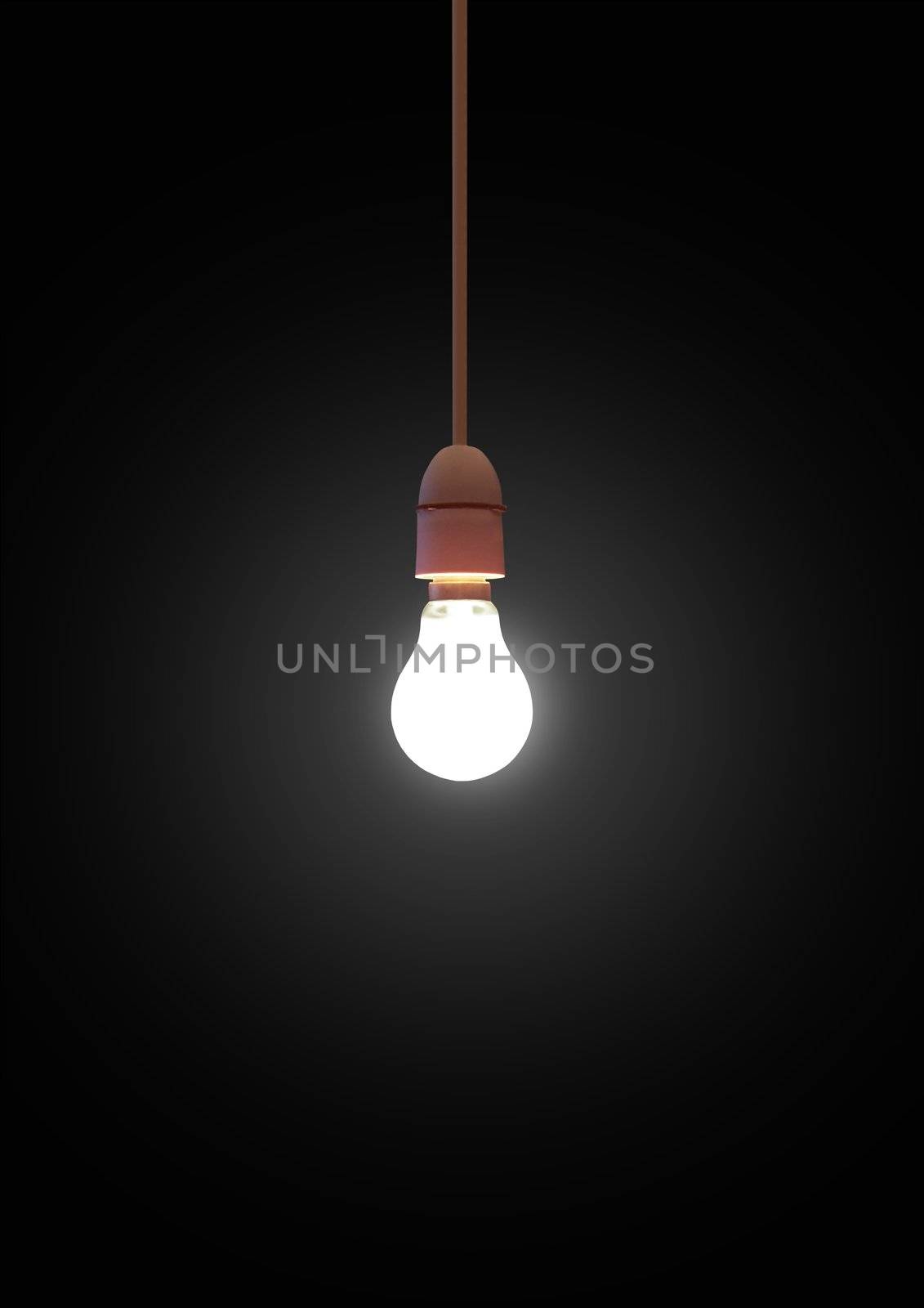 Hanging light-bulb, photo and illustration mix
