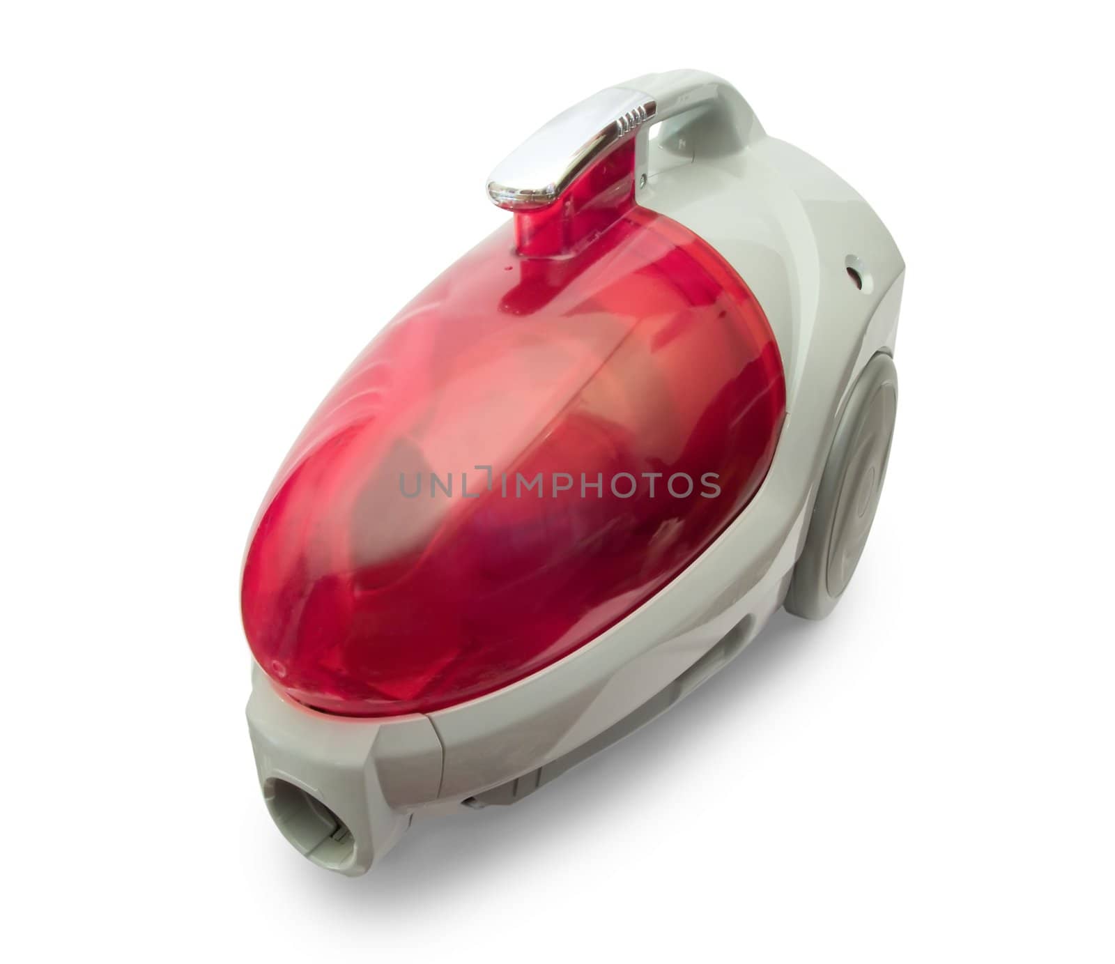 Red household vacuum cleaner on white 