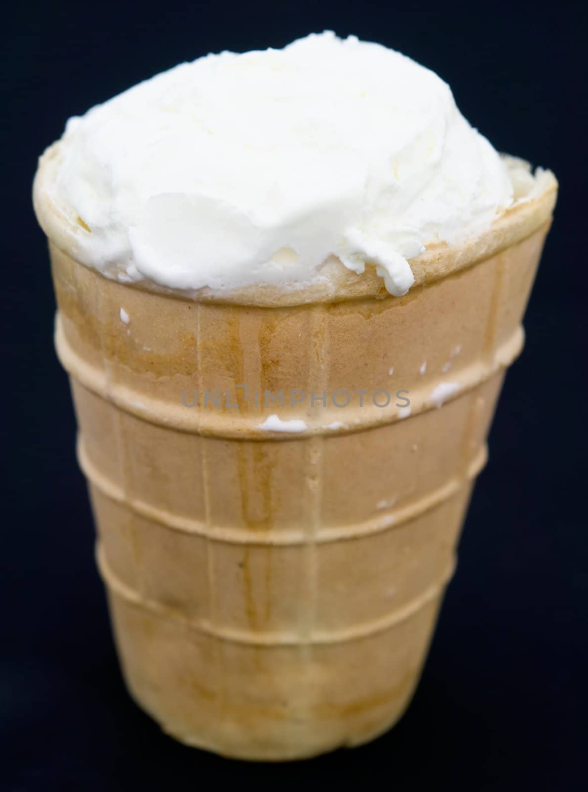 Ice cream in wafer on a black background