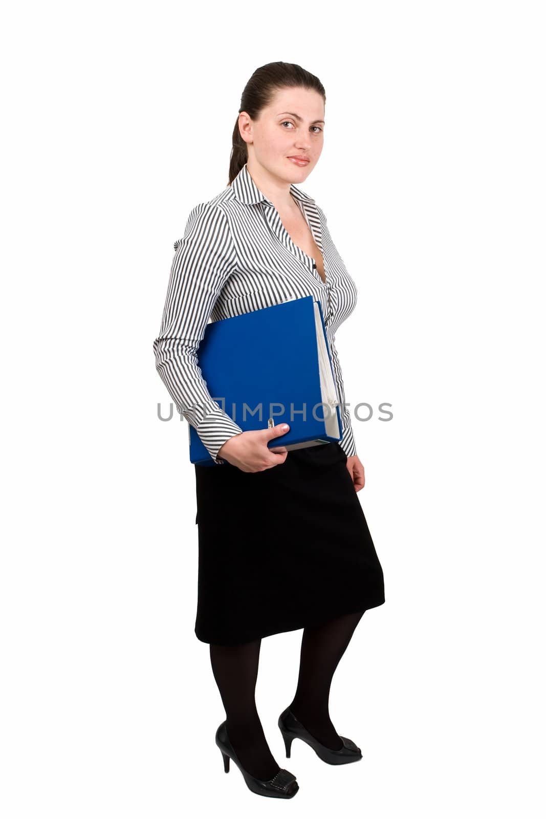 business lady with a folder on a white background