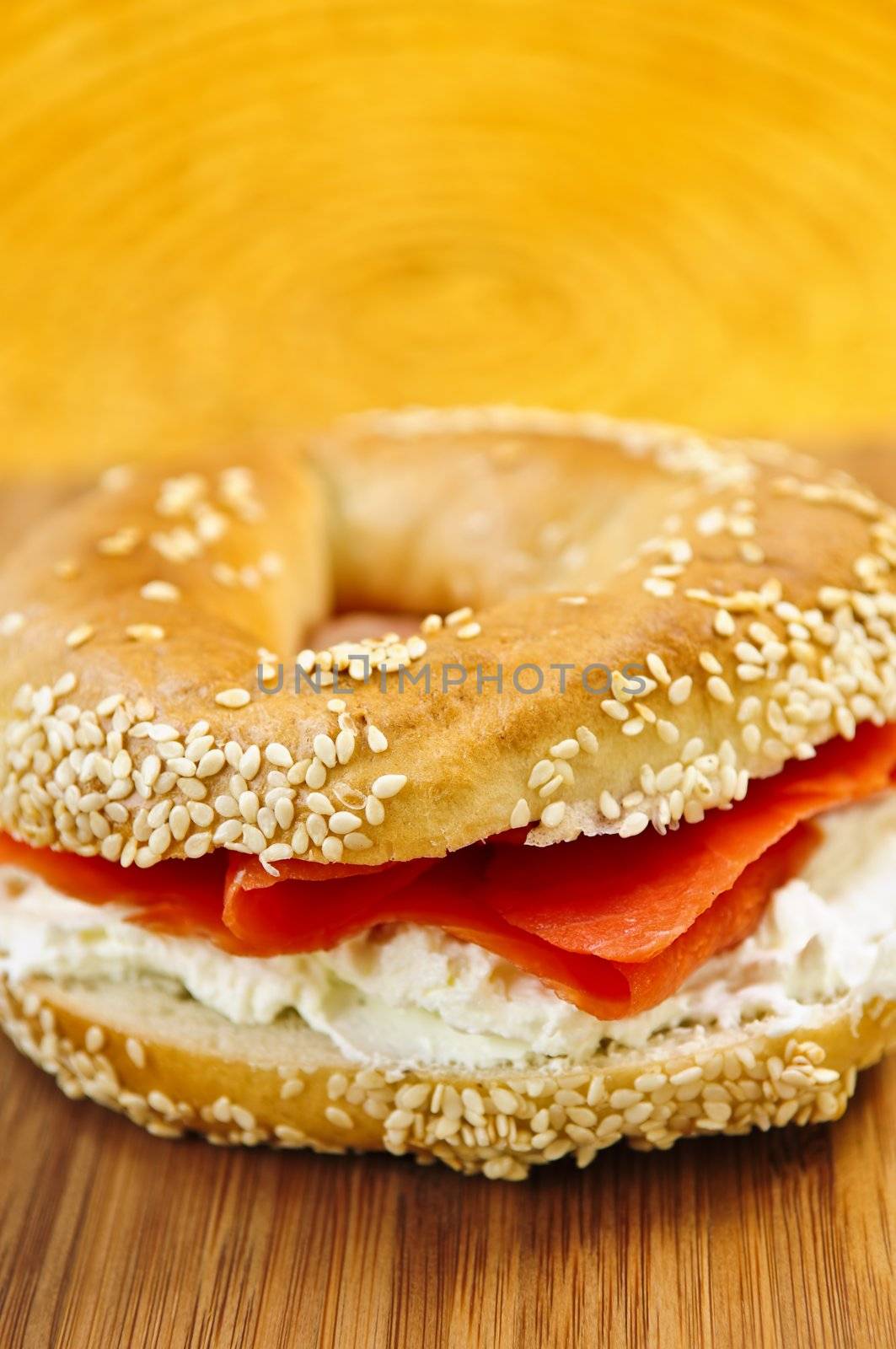 Bagel with smoked salmon and cream cheese by elenathewise