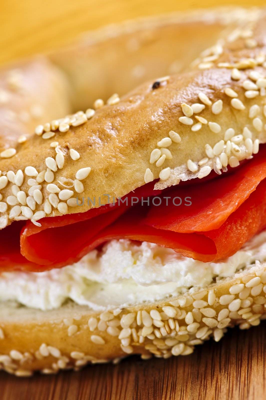 Bagel with smoked salmon and cream cheese by elenathewise