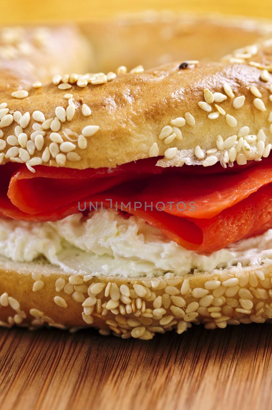 Fresh bagel with smoked salmon and cream cheese