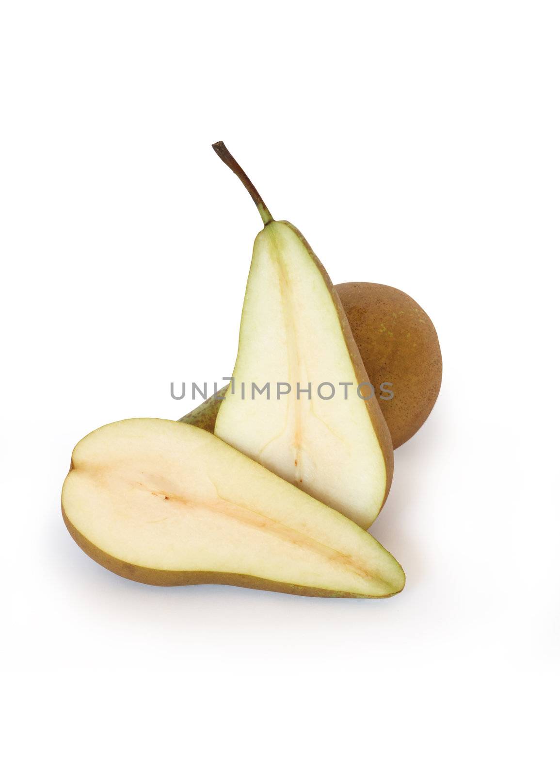 Sliced pear isolated on white background with clipping path