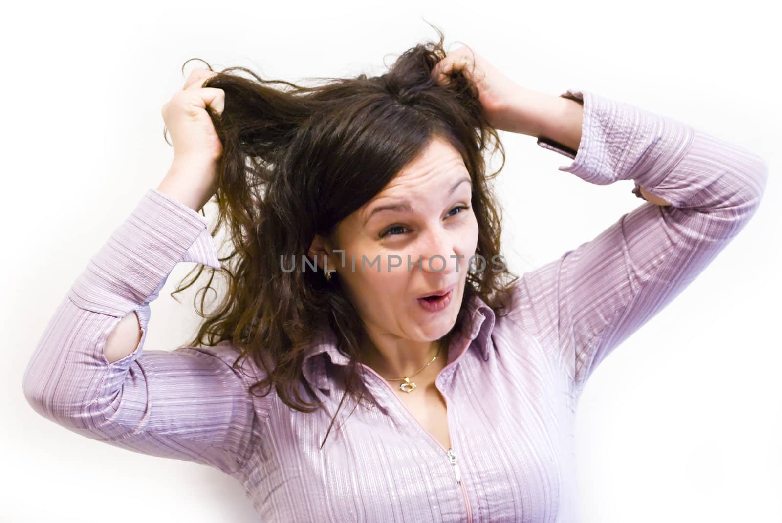 young businesswoman pulling her hairs