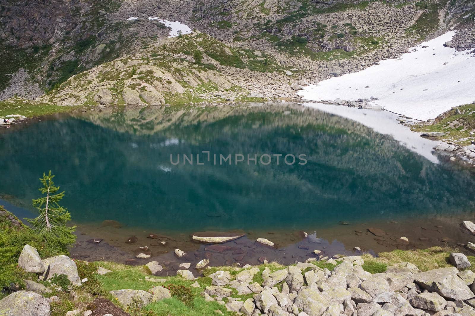 aerial view of Lago Piccolo in Trentino, Italy 
