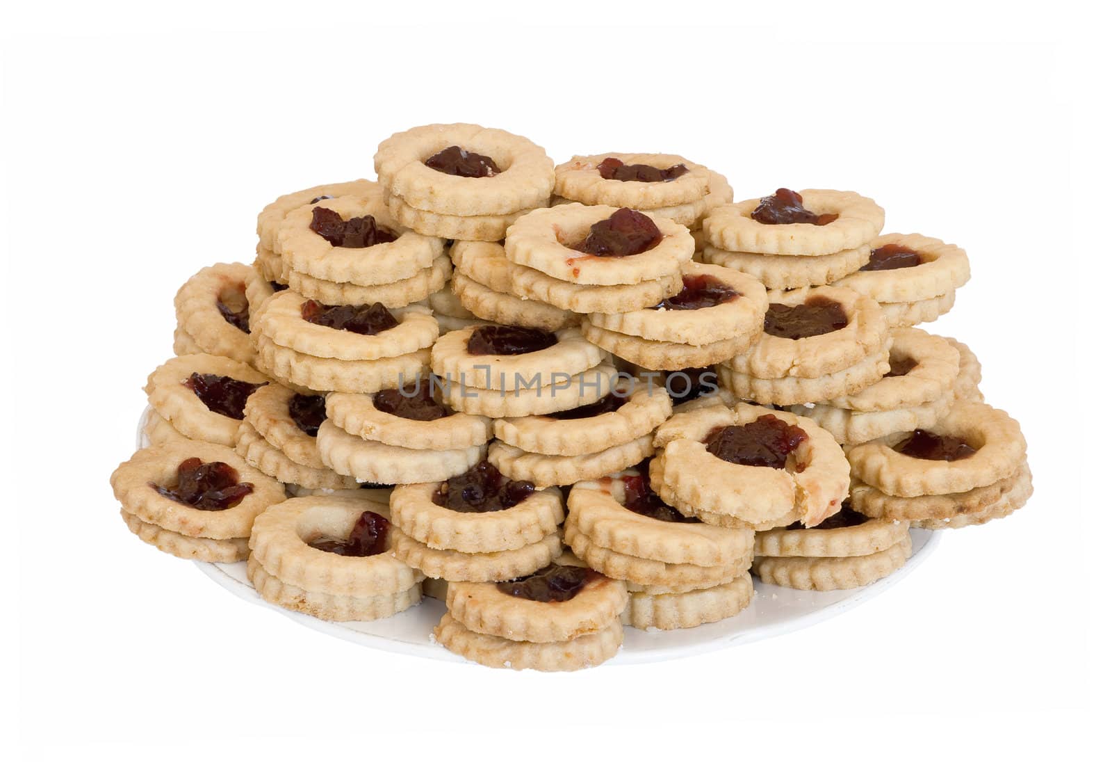 a plate with homemade jam pastries isolated on white background