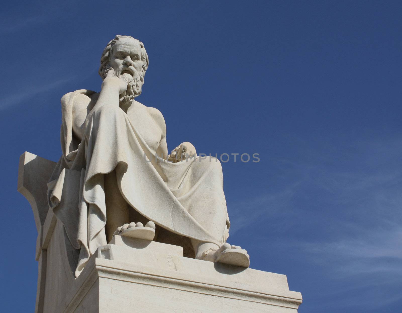 Neoclassical statue of ancient Greek philosopher, Socrates, outside Academy of Athens in Greece