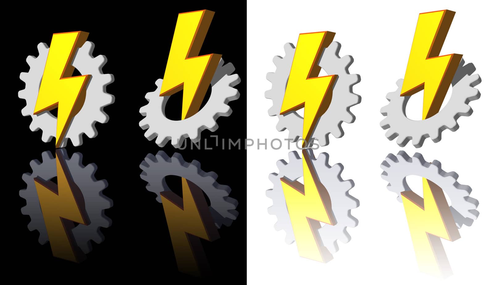 gear-flash logo on white and black backgrouns - 3d illustration