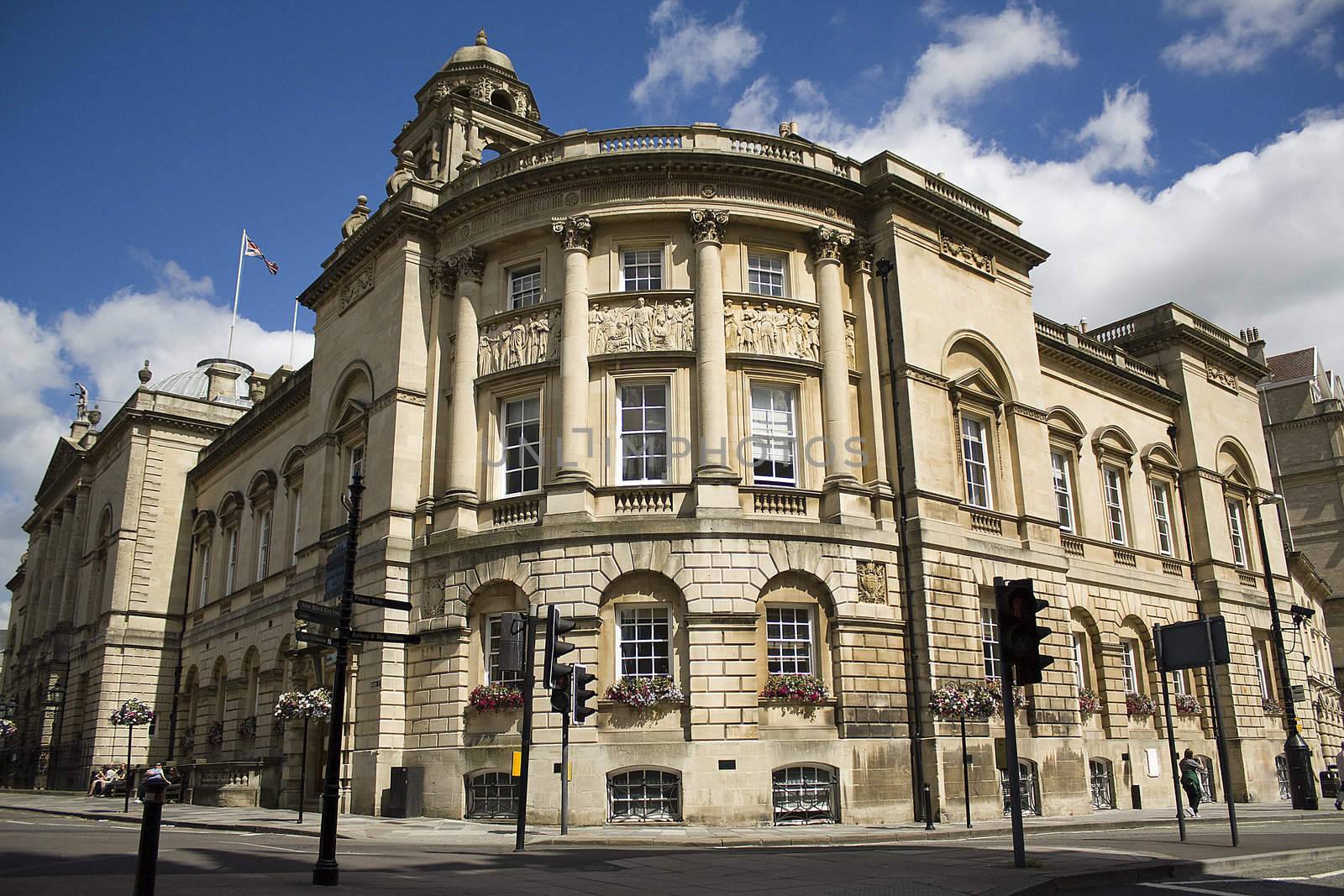 Facade of Guildhall in the City of Bath, England.