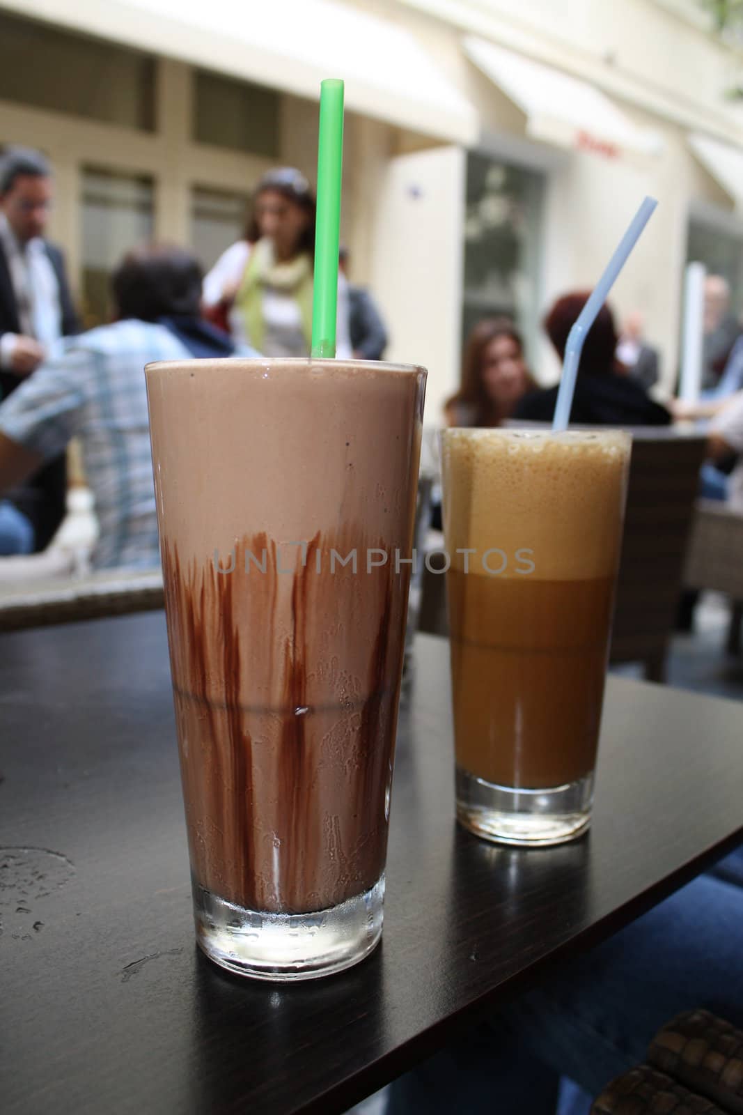 Chocolate milkshake and frappe in a cafeteria in Greece.