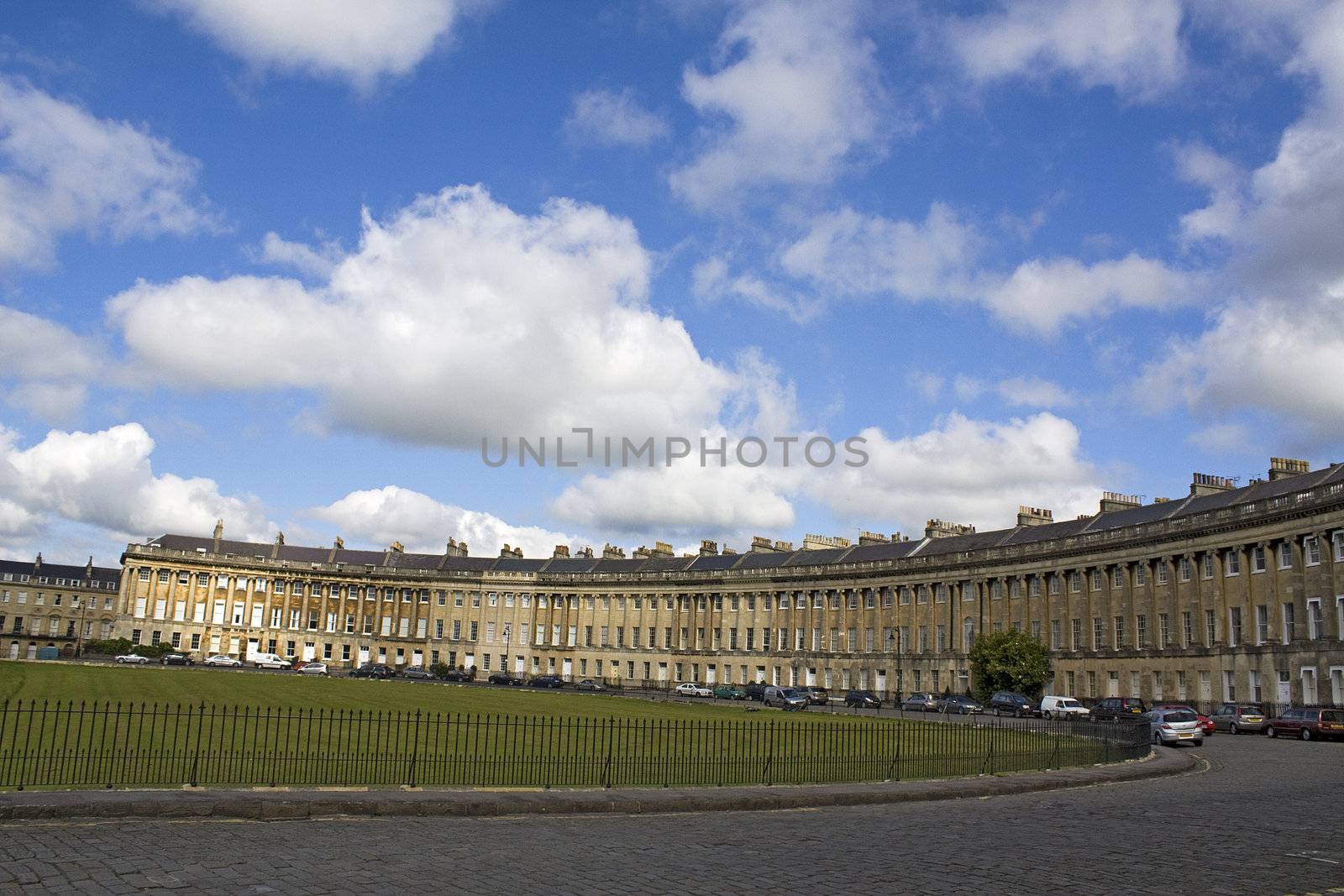 Royal Crescent in the city of Bath, Somerset, UK. Georgian architectural masterpiece.