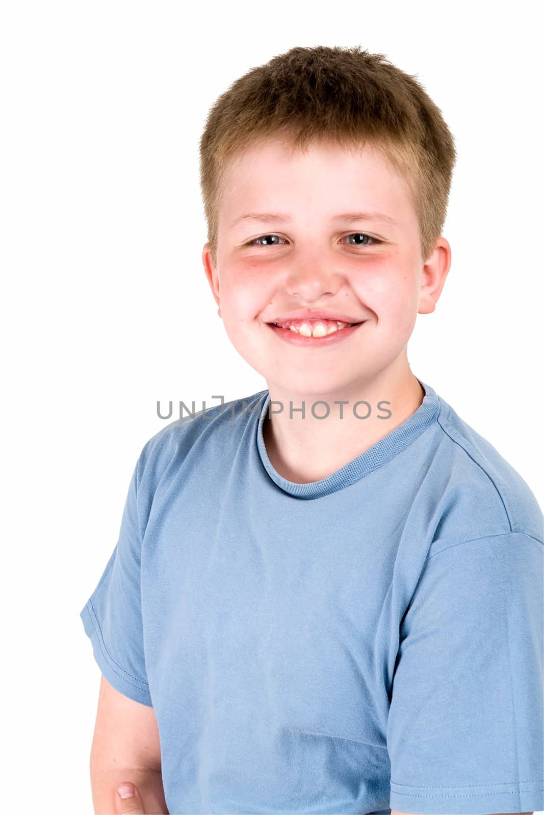 smiling little boy on a white background.