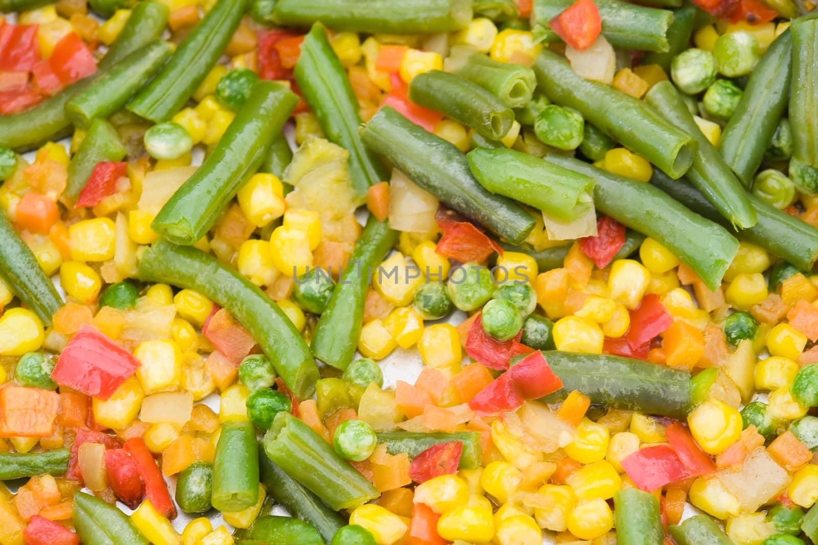 Fried vegetables in a frying pan close up