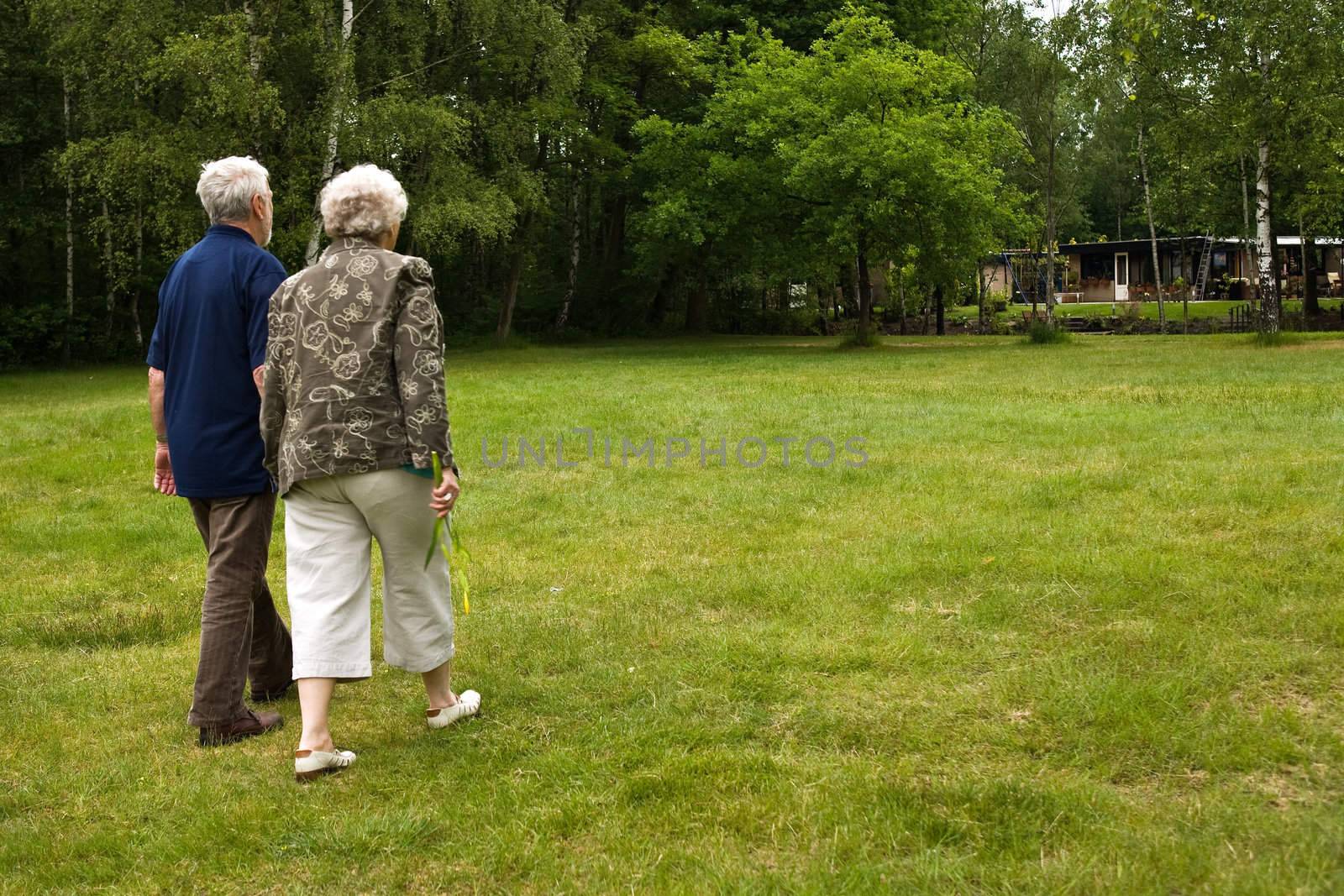 Older couple walking through a park by DNFStyle