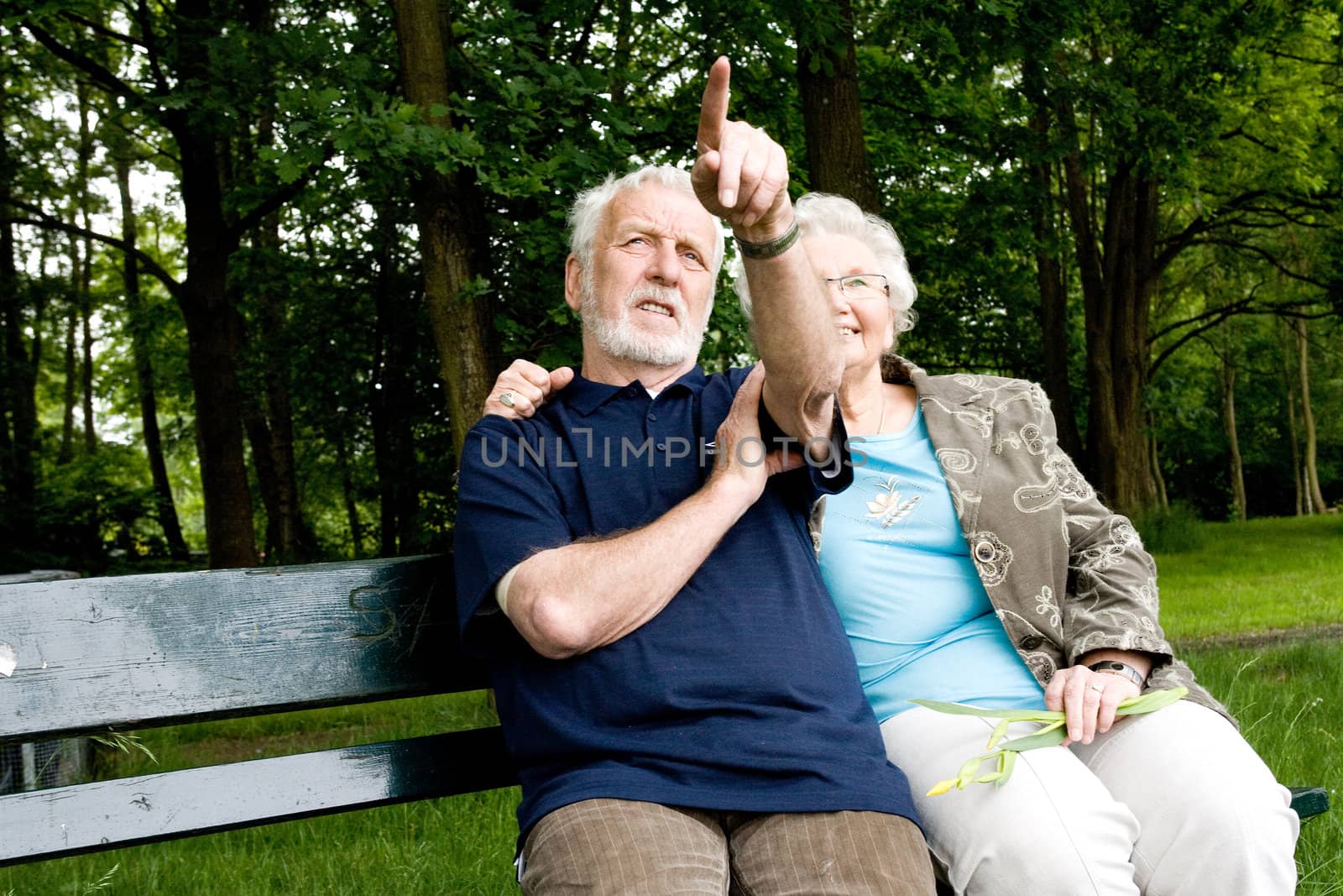 outside portrait of an elderly couple on a bench