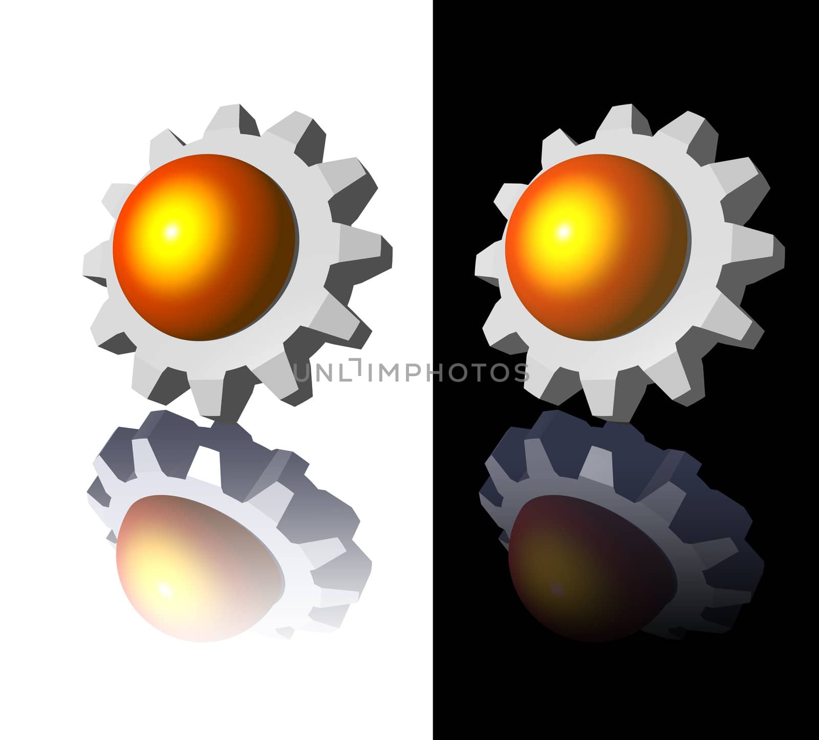 gear-ball logo on white and black backgrounds - 3d illustration