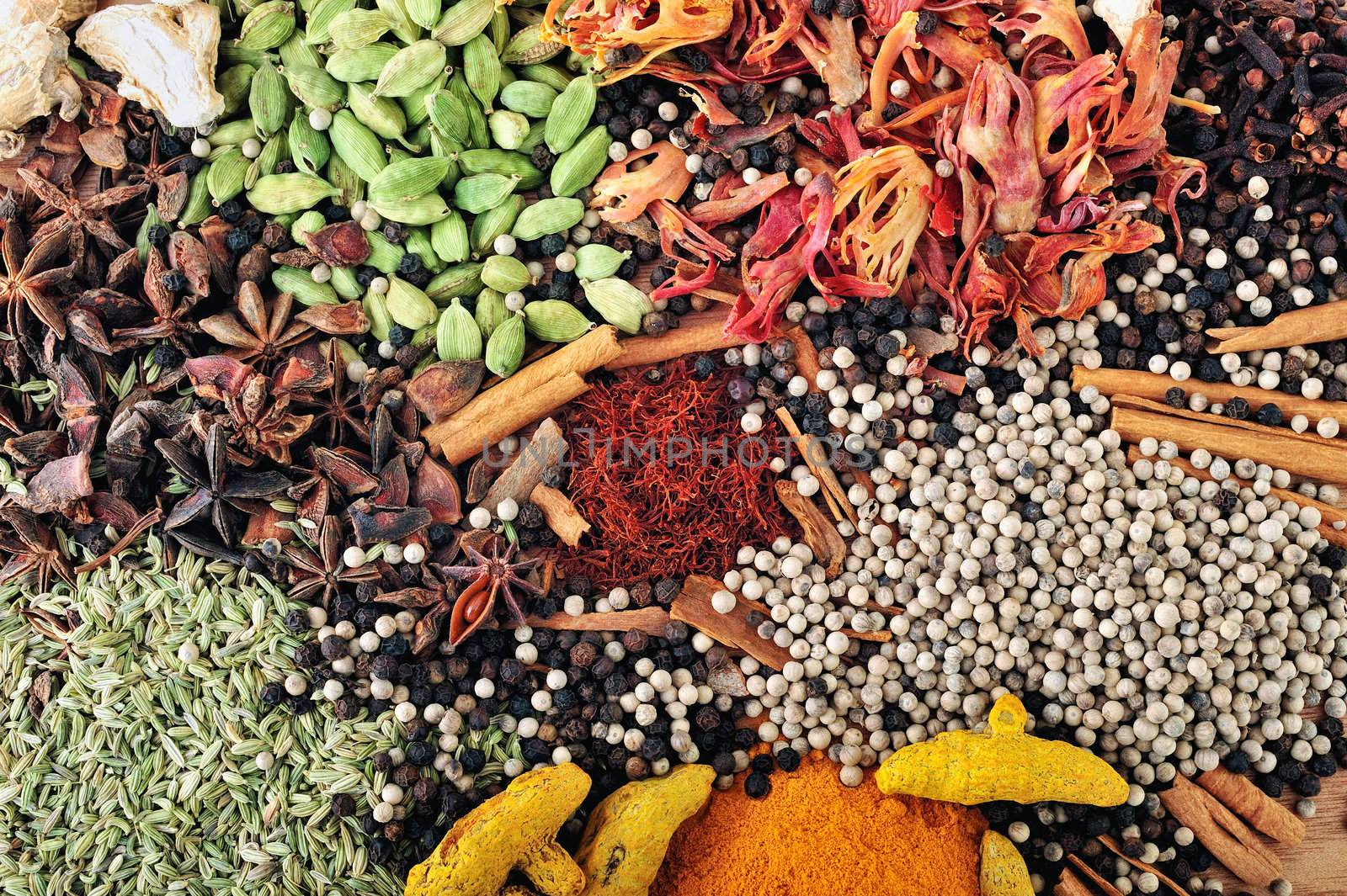 Various Indian spices on the table chef
