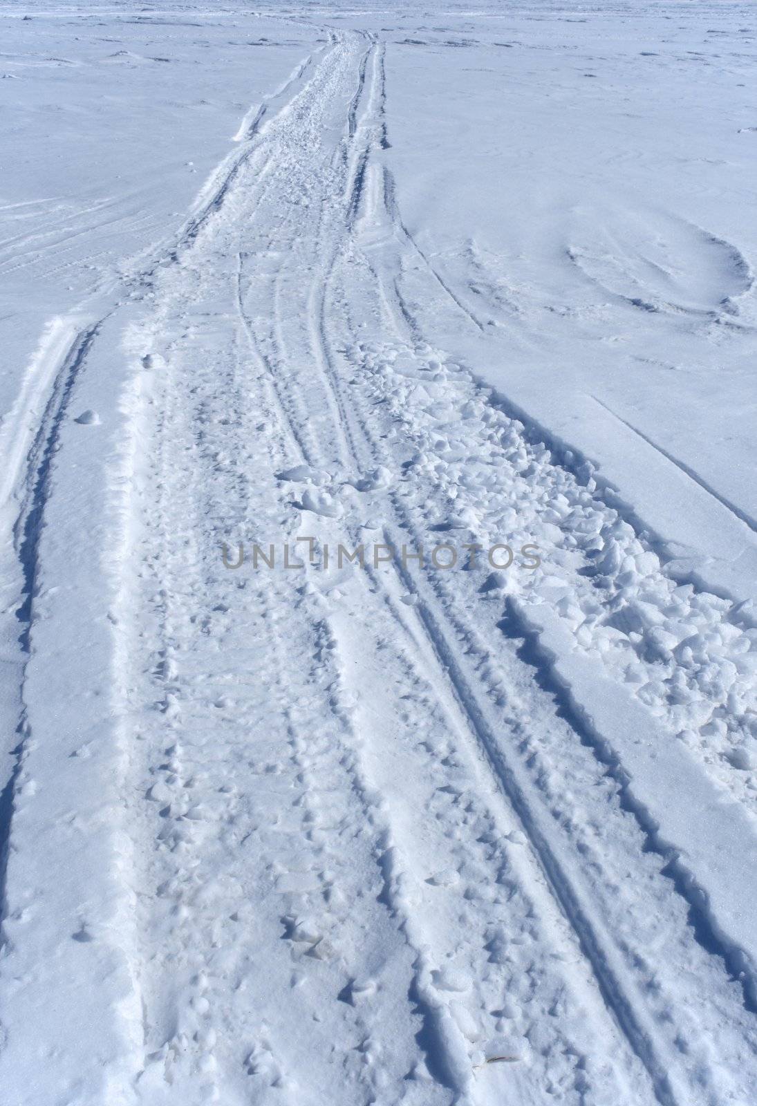 Snowmobile tracks in the snow by anikasalsera