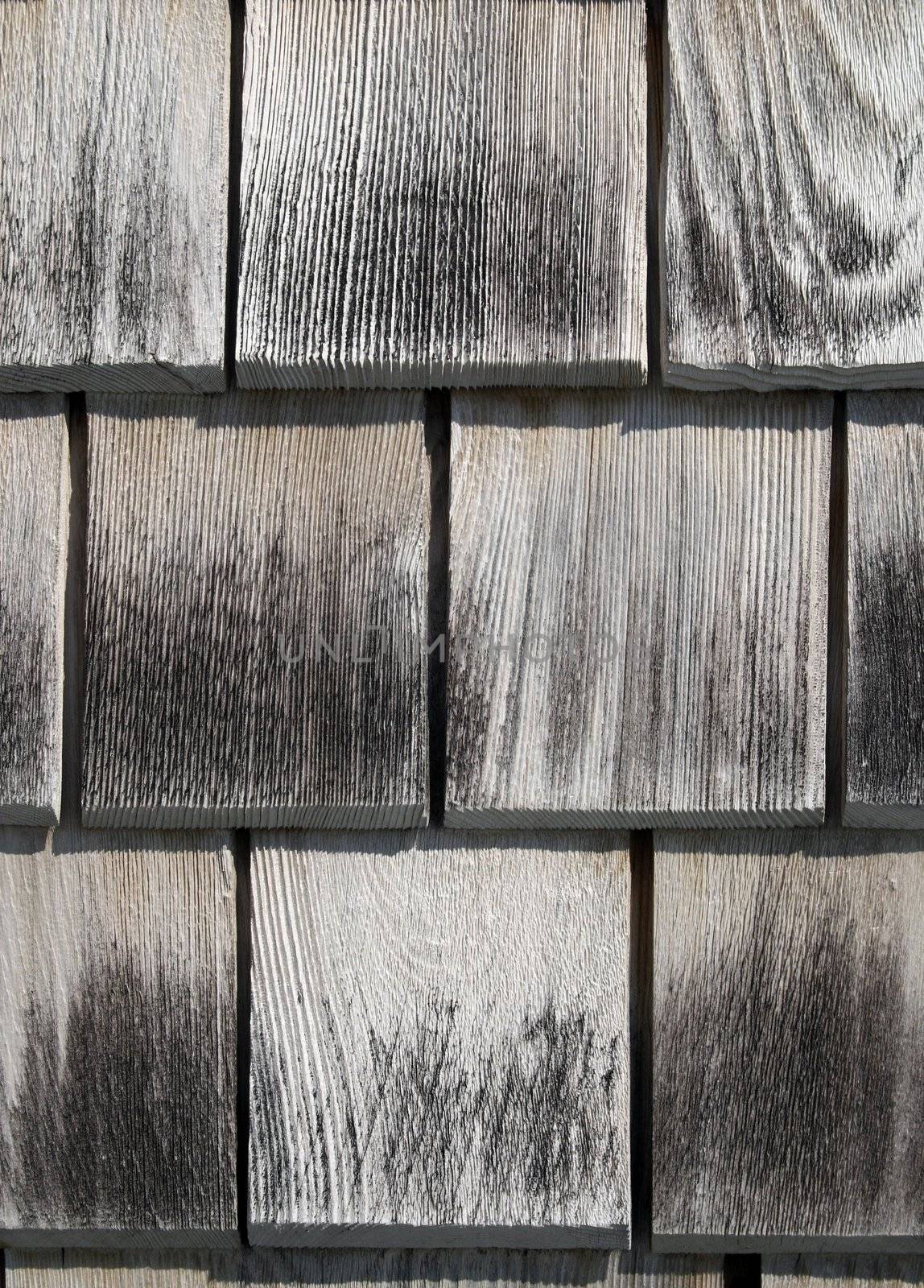 Texture of gray wooden tiles. Detail of a house wall.