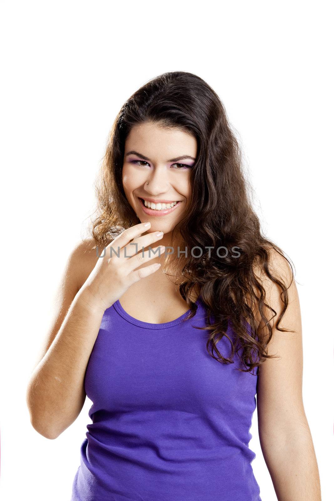 Portrait of a beautiful young woman, isolated on white