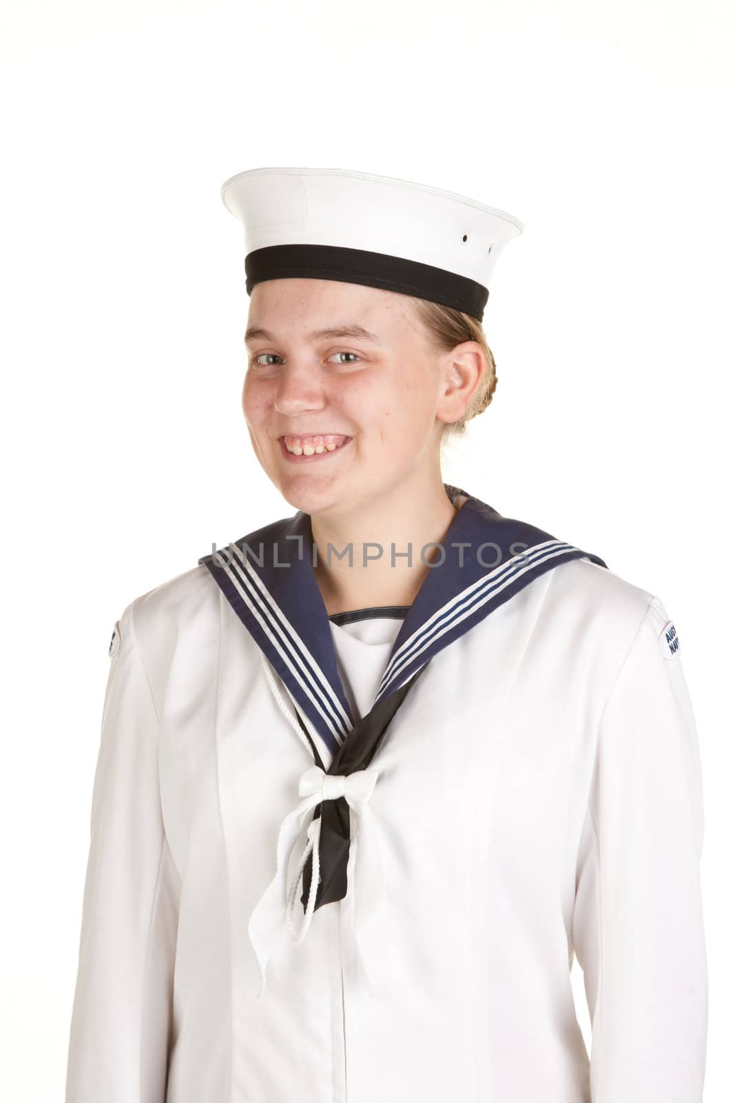 young female sailor isolated on white