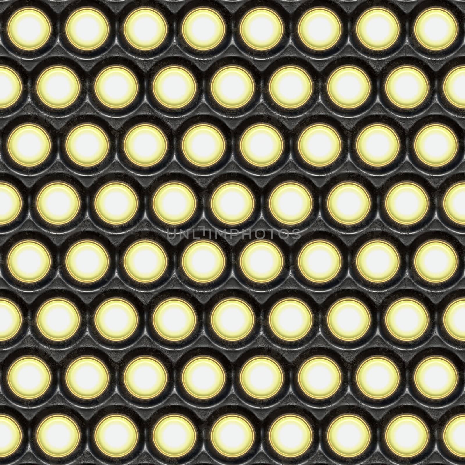 a large background of spot lights shining in the camera