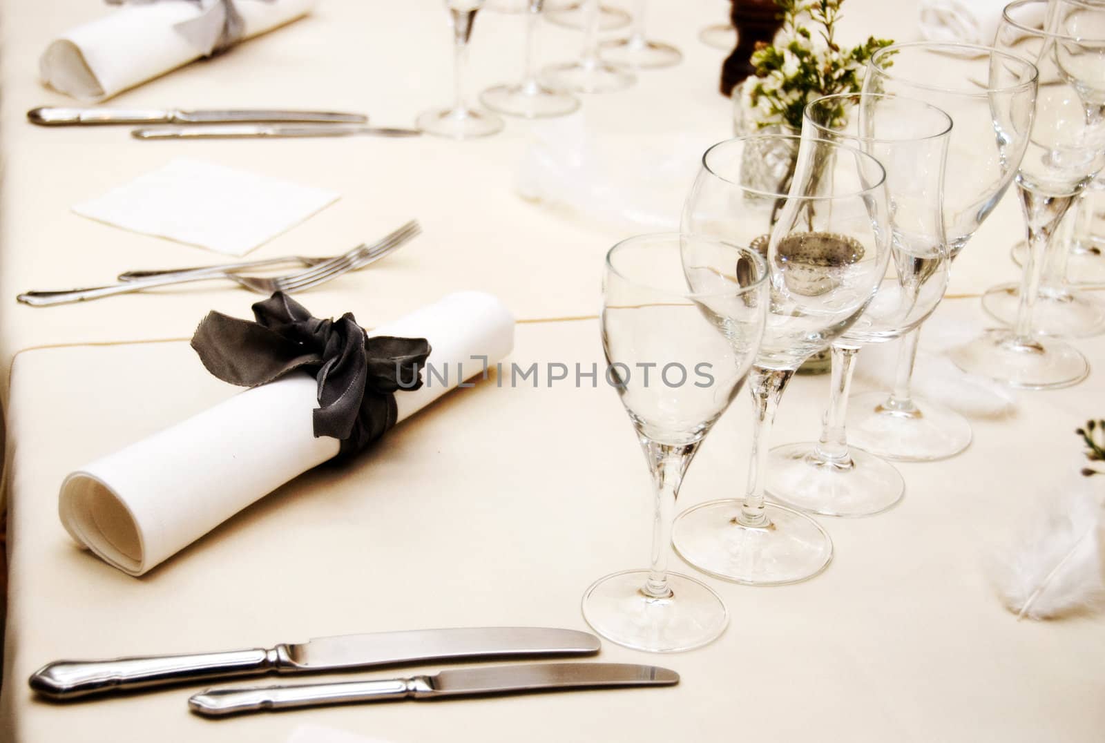 A table is set for a fancy dinner.