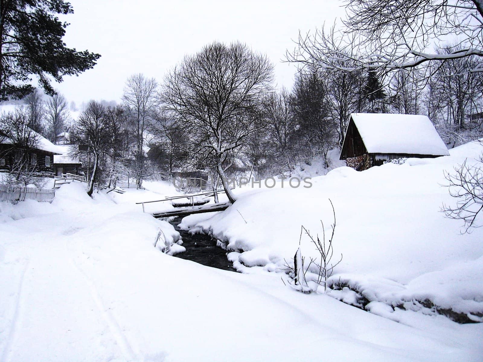 Winter, snow and ice. Tranquil winter landscape. 
