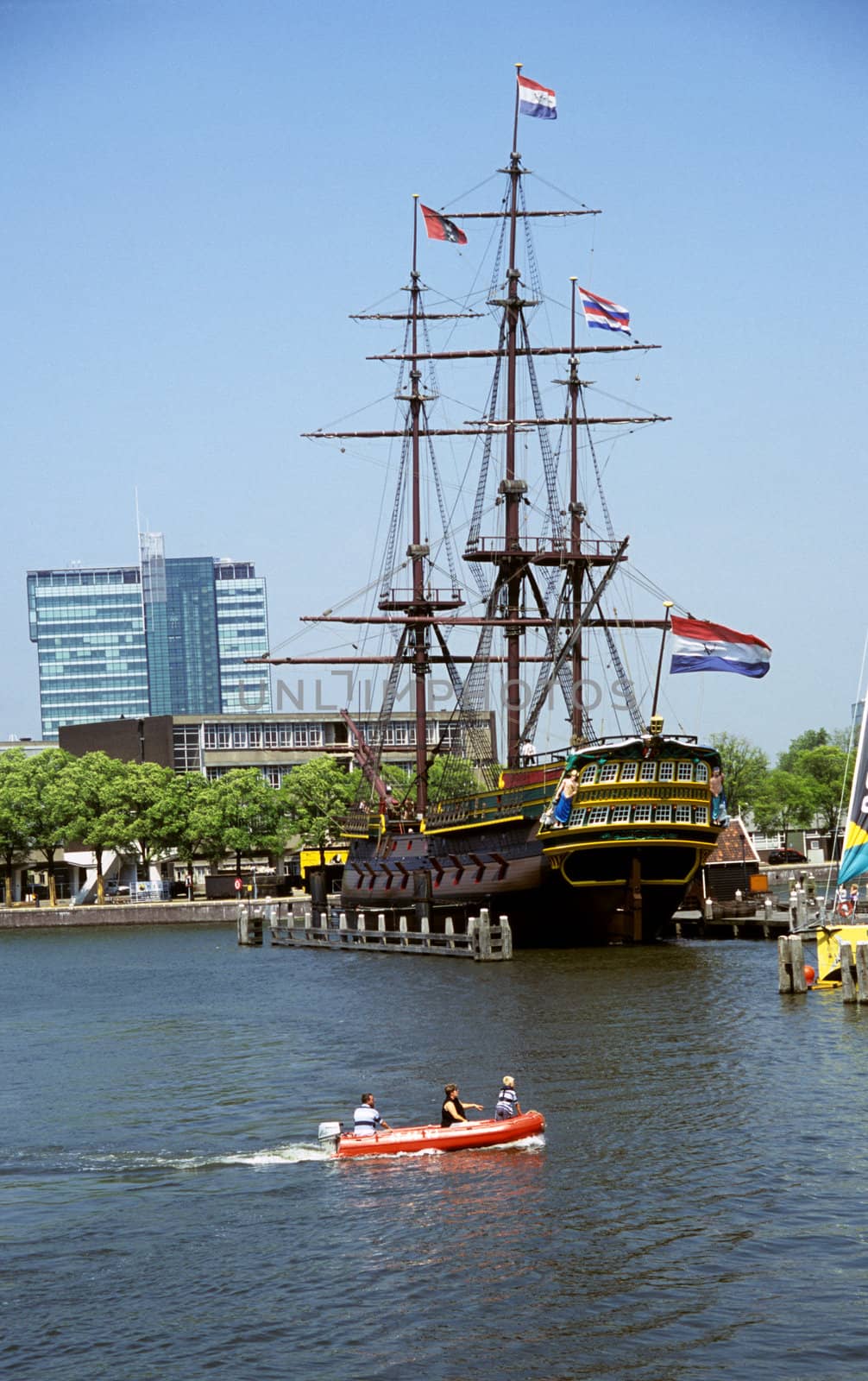 A recreation of a traditional 17th century sailing ship - 'The Amsterdam' on the Ij canal.