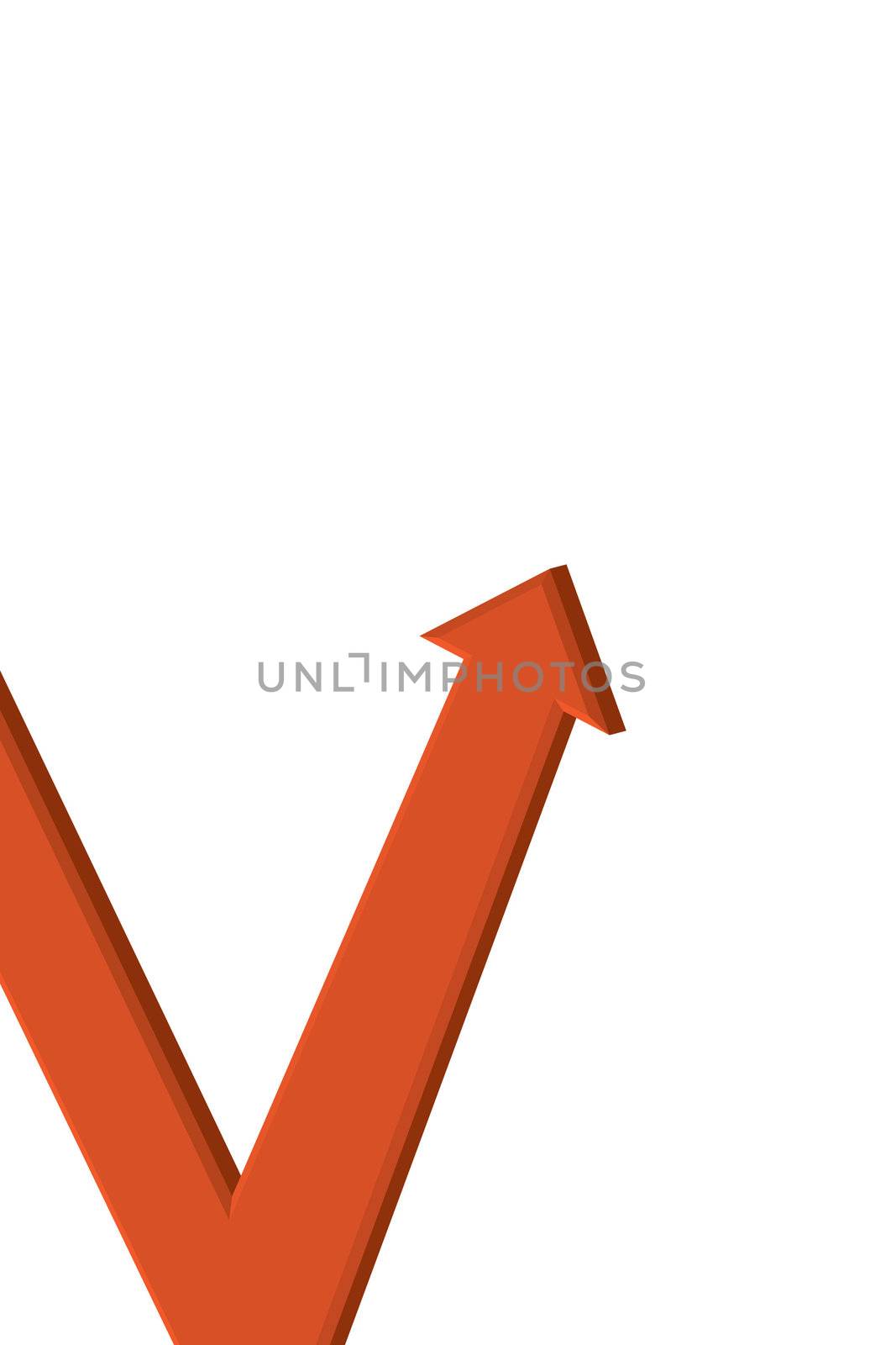 A 3d red arrow on an upward trend - isolated over white.