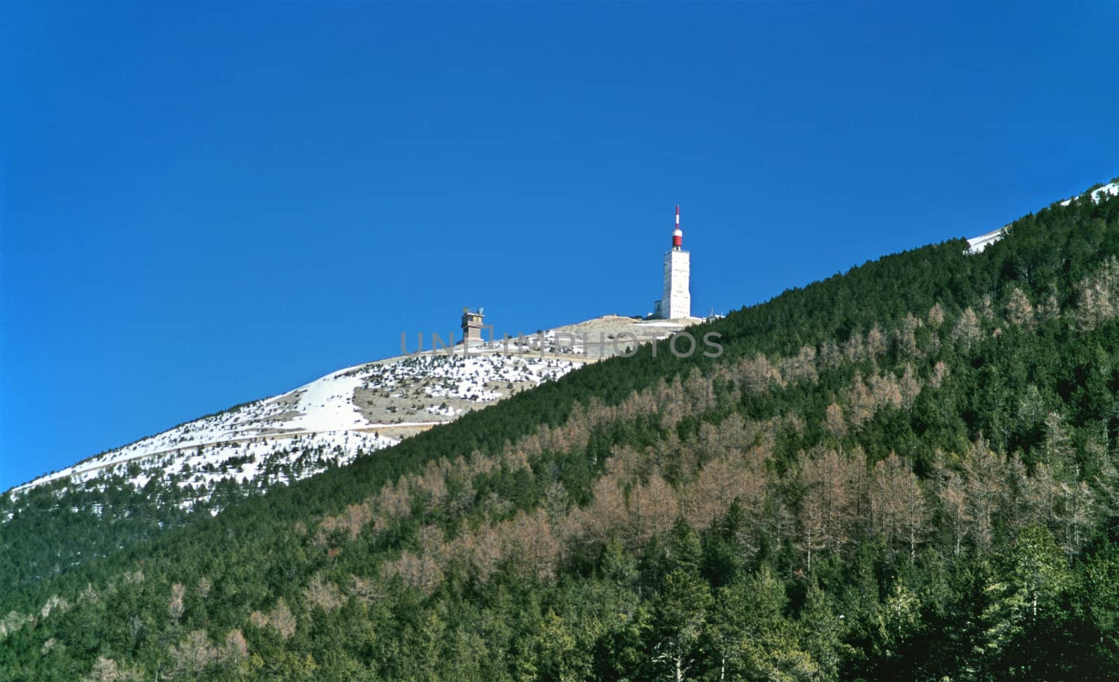 Mount Ventoux is the highest peak in Provence and is often part of the Tour de France cycle race. The telecommunications mast on it's peak can been seen around the region on clear days. 
