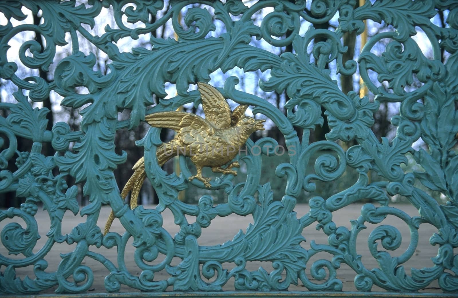 Detail of ironwork on a bandstand in Brussels, Belgium.