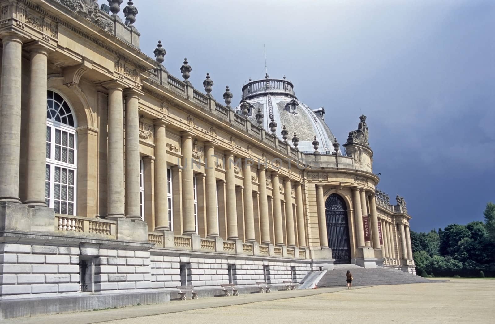 The imposing Africa Museum in Belgium during a storm. 