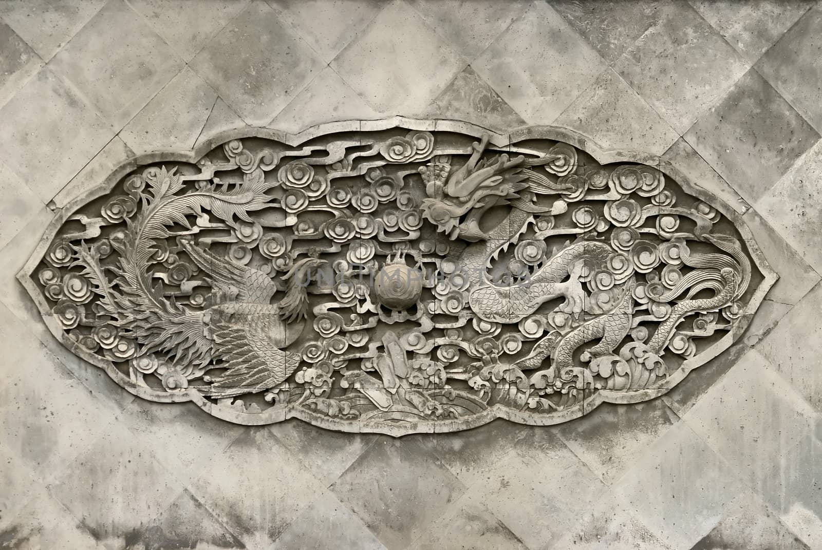 Stone relief element from the wall of Summer Royal palace in Beijing