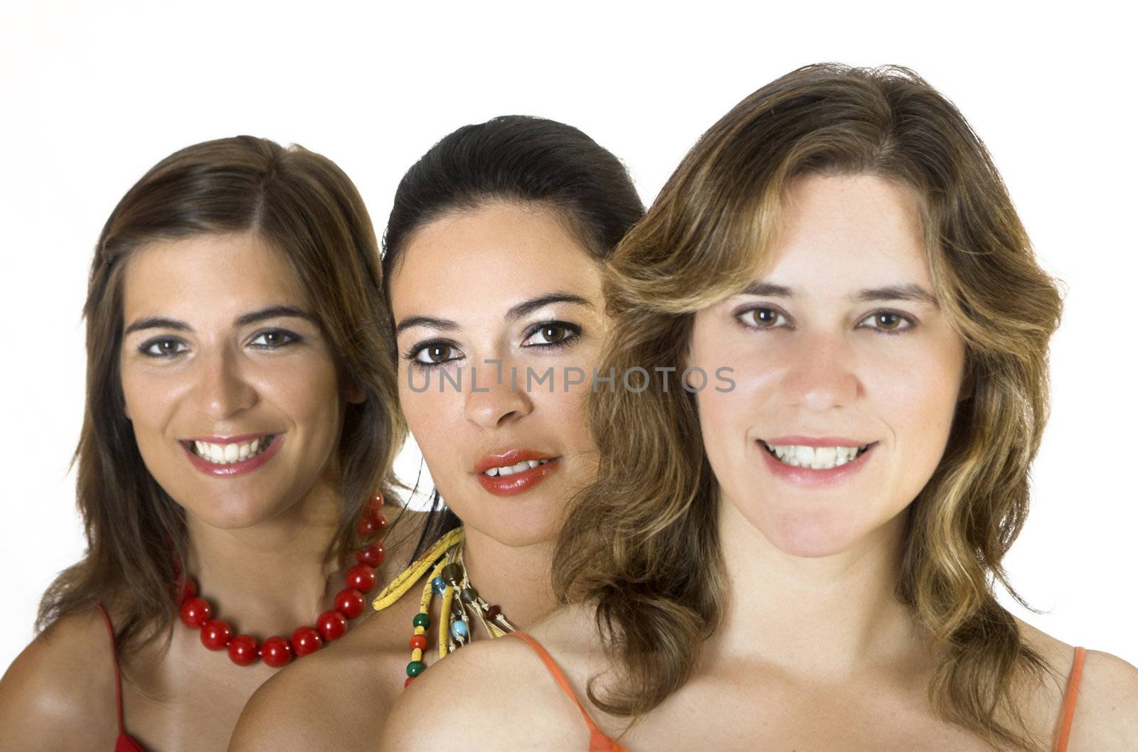 Portrait of three young girls isolated on white - Focus is on the midle girl
  