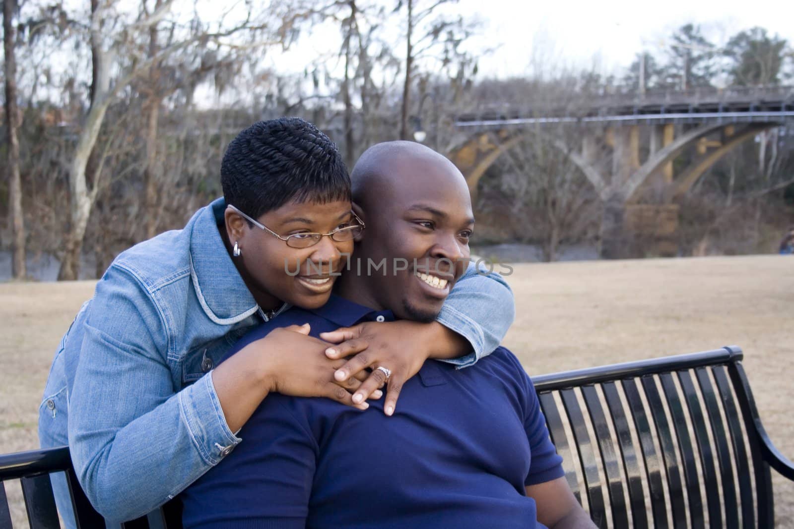 African American couple looking into the distance