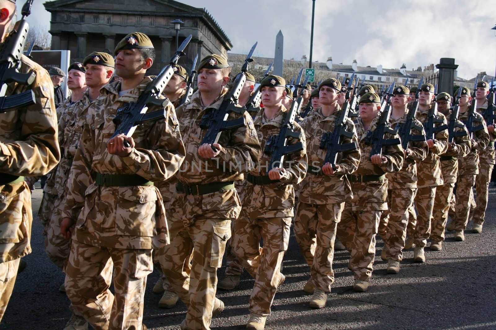 Irish Guards marching in Liverpool after coming home from a tour of duty in Iraq