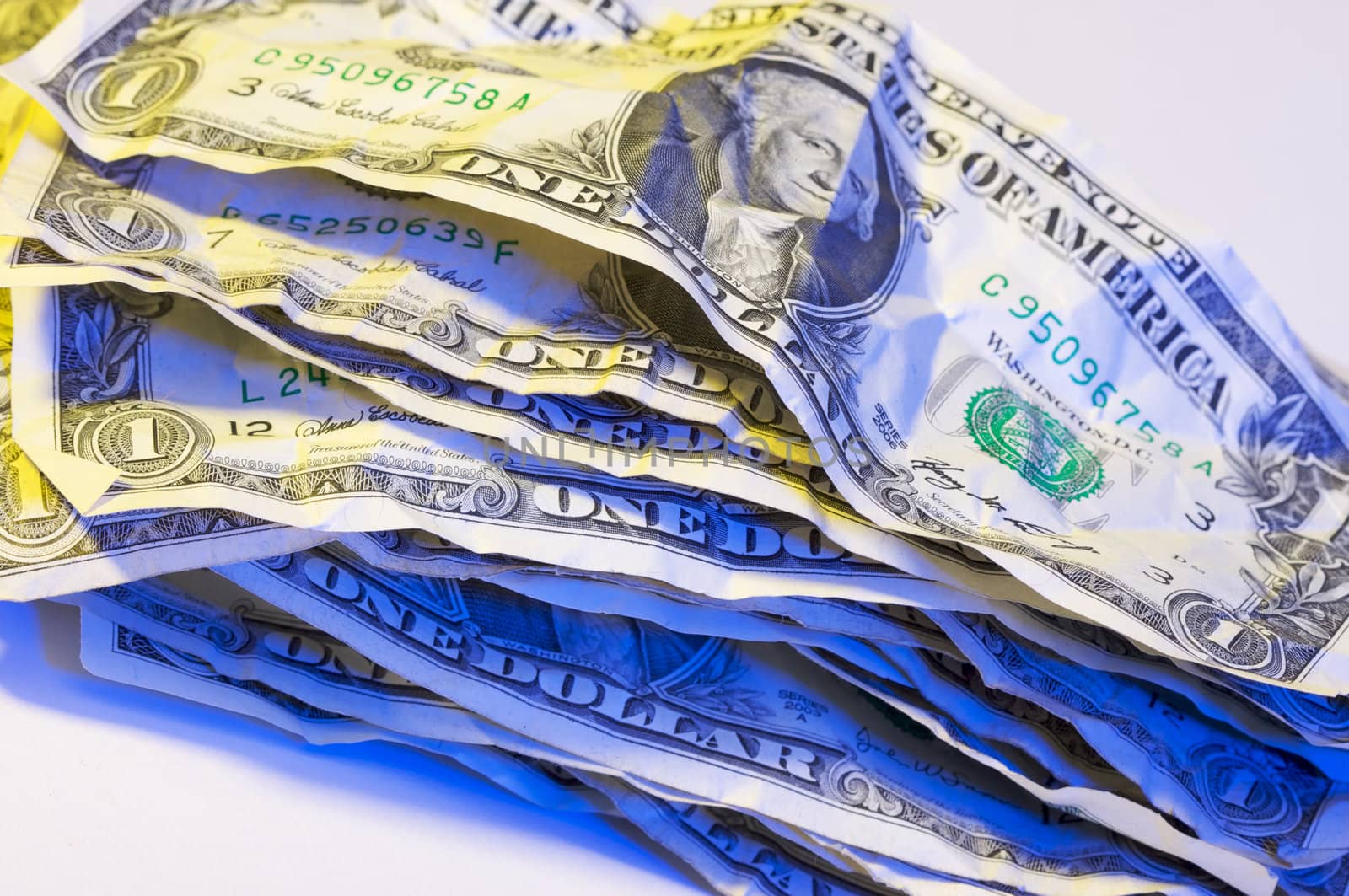 Pile of Crumpled One Dollar Bills.