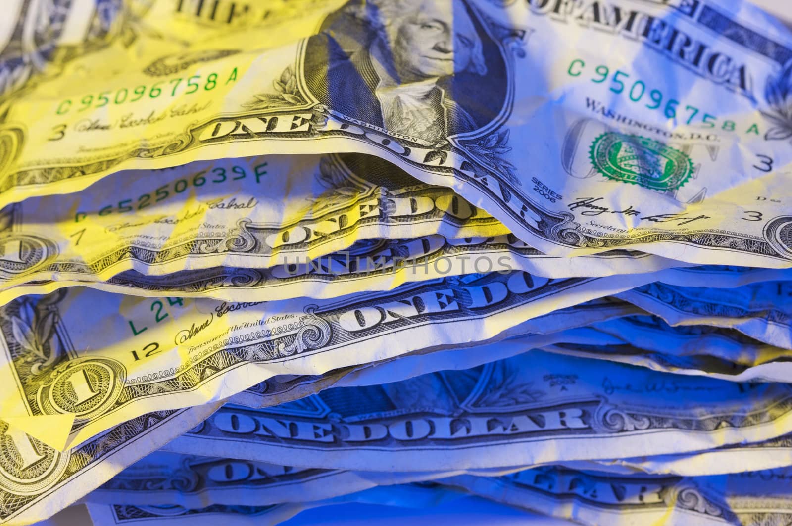 Pile of Crumpled One Dollar Bills.