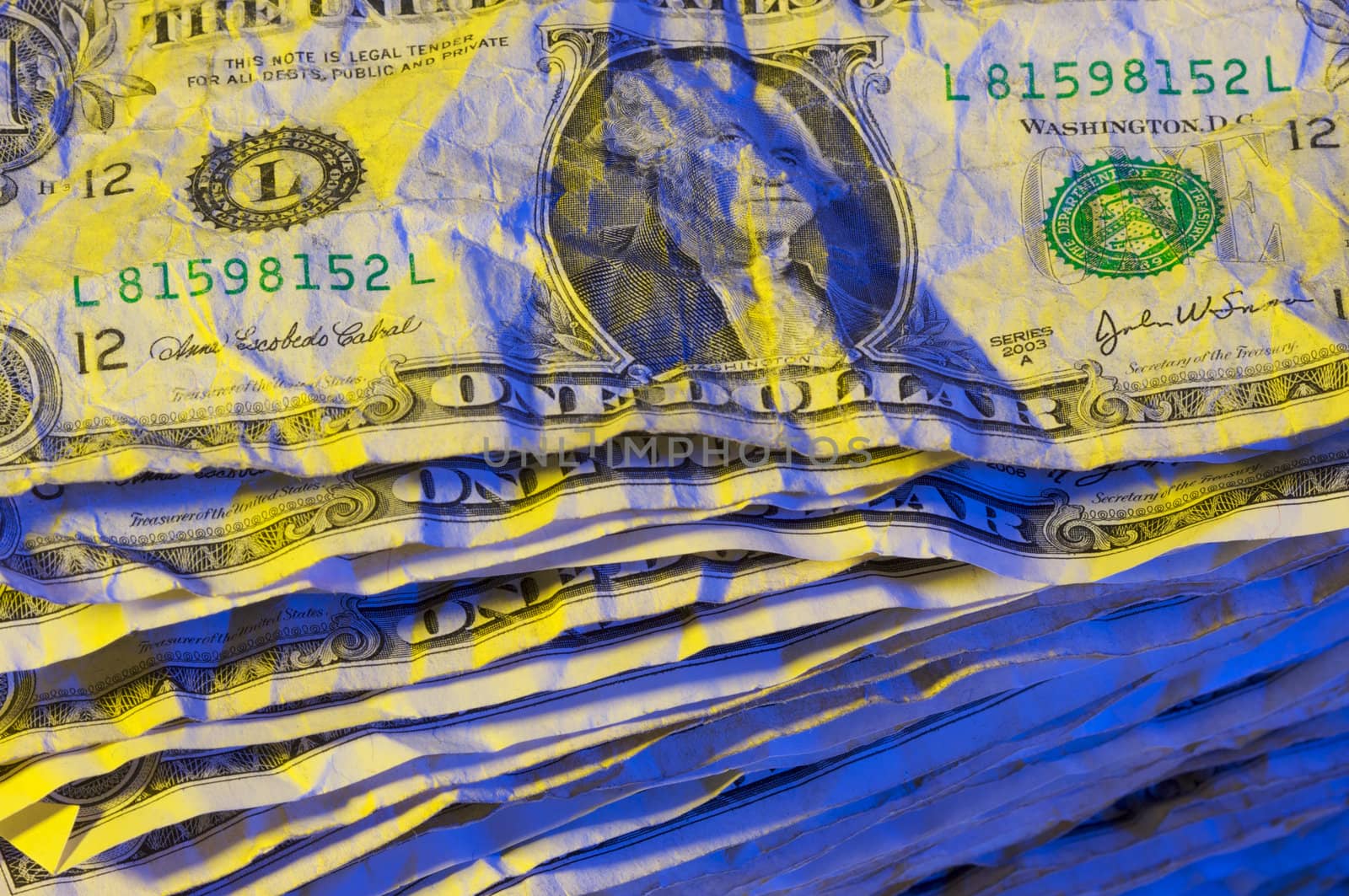 Pile of Crumpled One Dollar Bills.