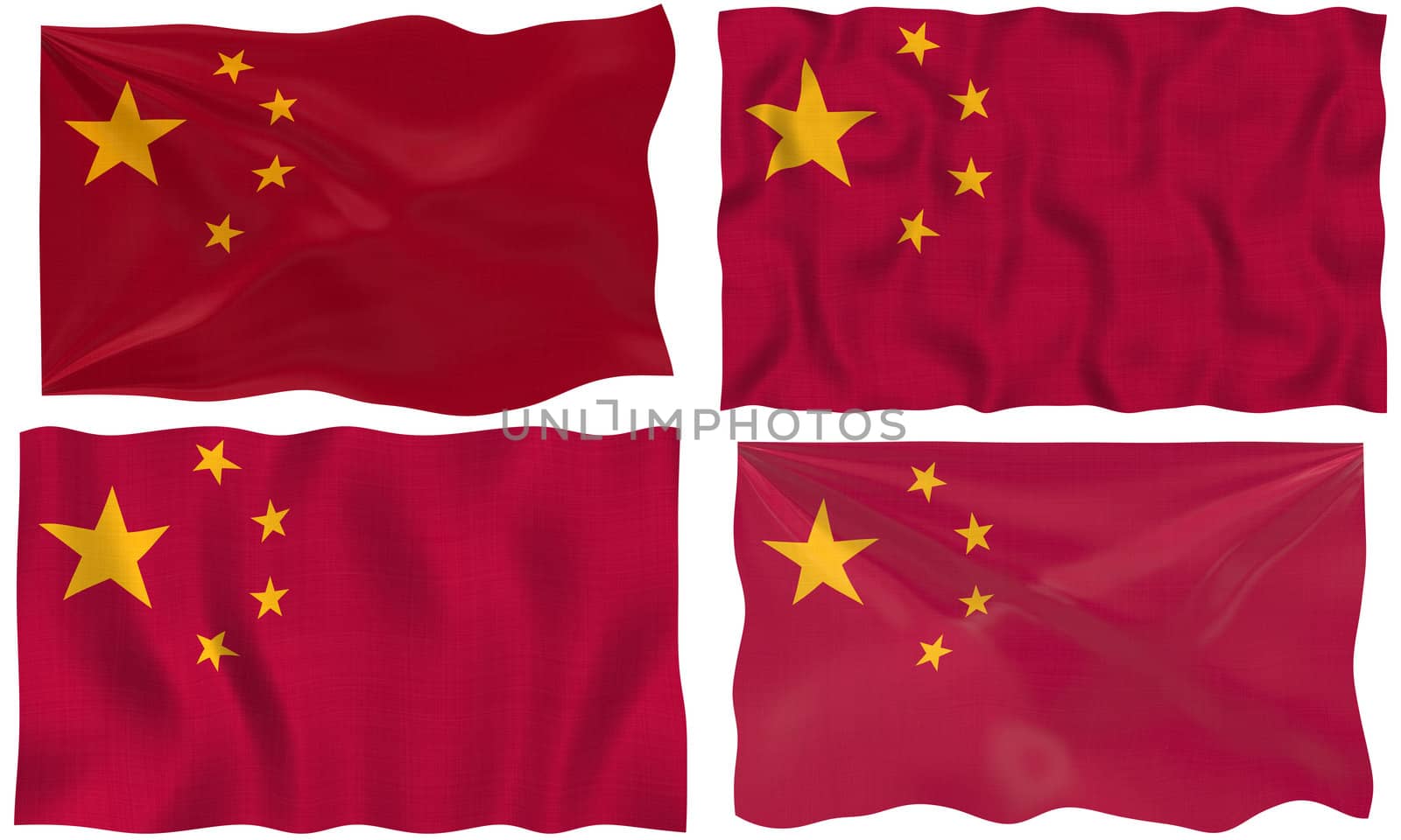Great Image on white of four Flags of China