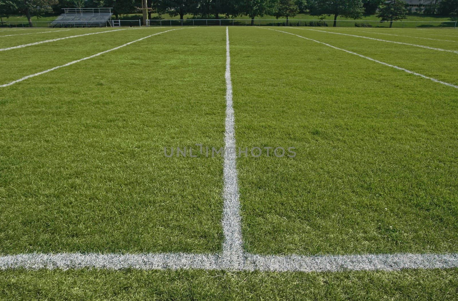 White boundary lines of American football playing field.