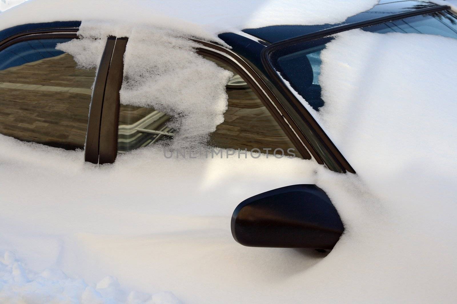 Car covered by snow after the snowstorm.