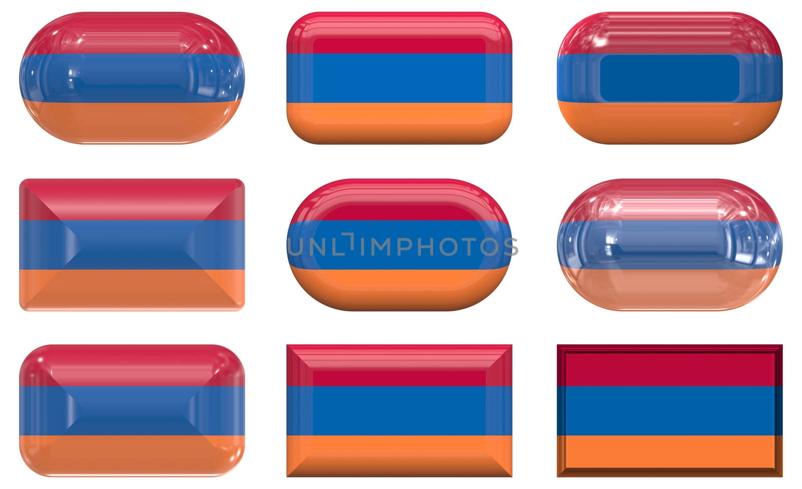 nine glass buttons of the Flag of Armenia