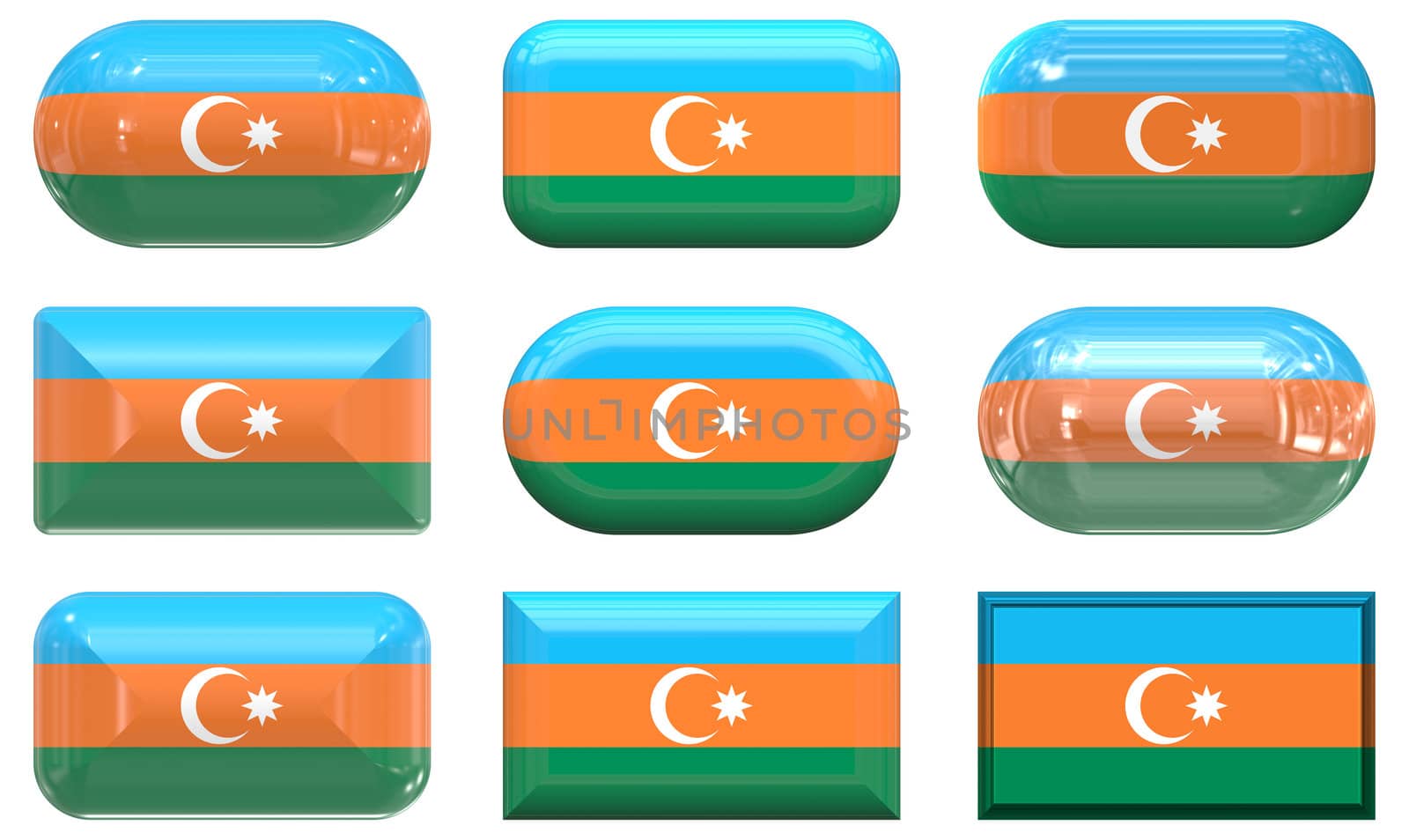 nine glass buttons of the Flag of aZerbaijan
